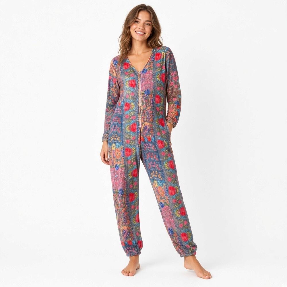 Natural Life Jumpsuit Plush Cozy Boho One Piece Loungewear Pajama Small Comfort